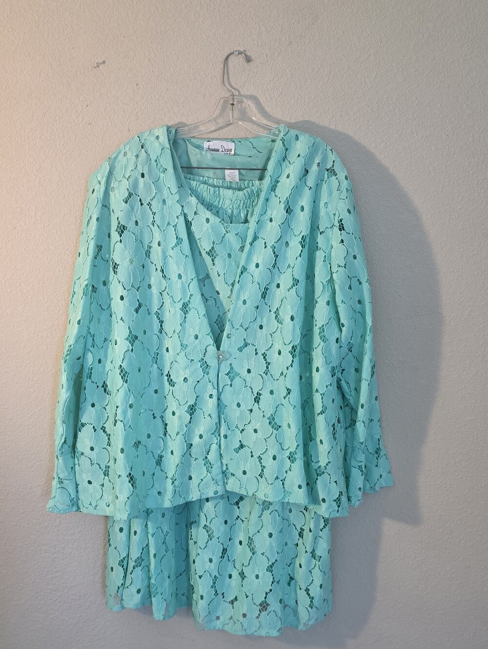 Aqua Lace Overlay Women's 3pc tank, skirt and matching Jacket.